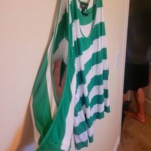 Green and white striped open shoulder